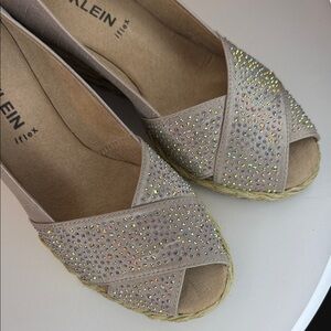 Anne Klein Sparkling Peep Toe Espadrilles - Tan